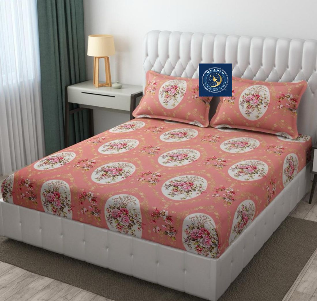 Beautiful Floral Print Double Fitted Bedsheet