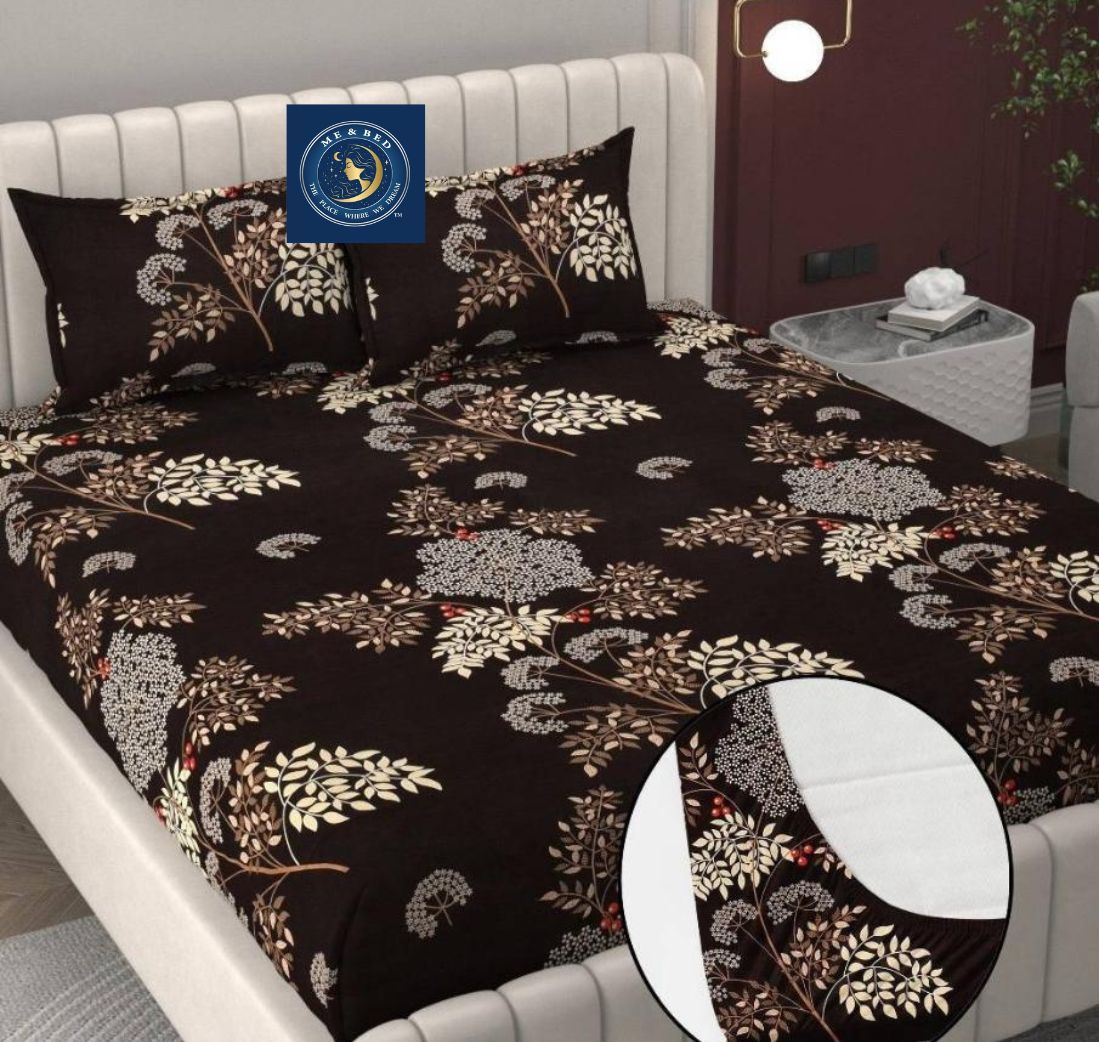 Beautiful Floral Print Double Fitted Bedsheet