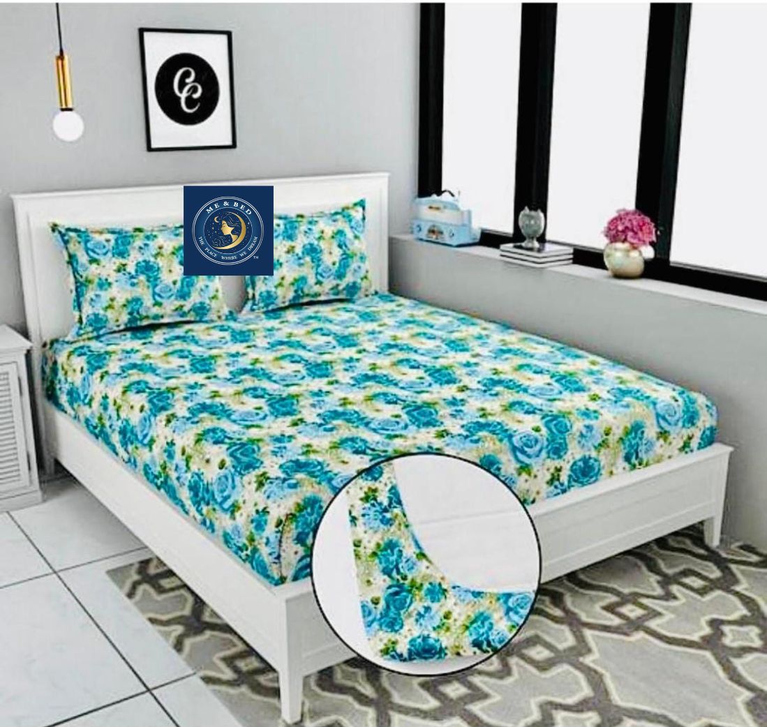 Beautiful Floral Print Double Fitted Bedsheet