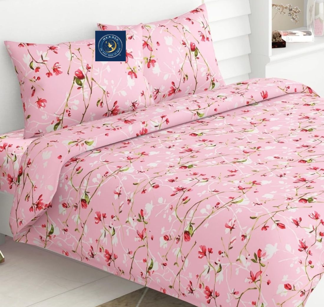 Beautiful Floral Print Double Fitted Bedsheet