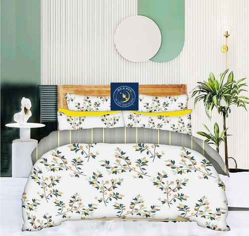 Beautiful Floral Print Double Fitted Bedsheet
