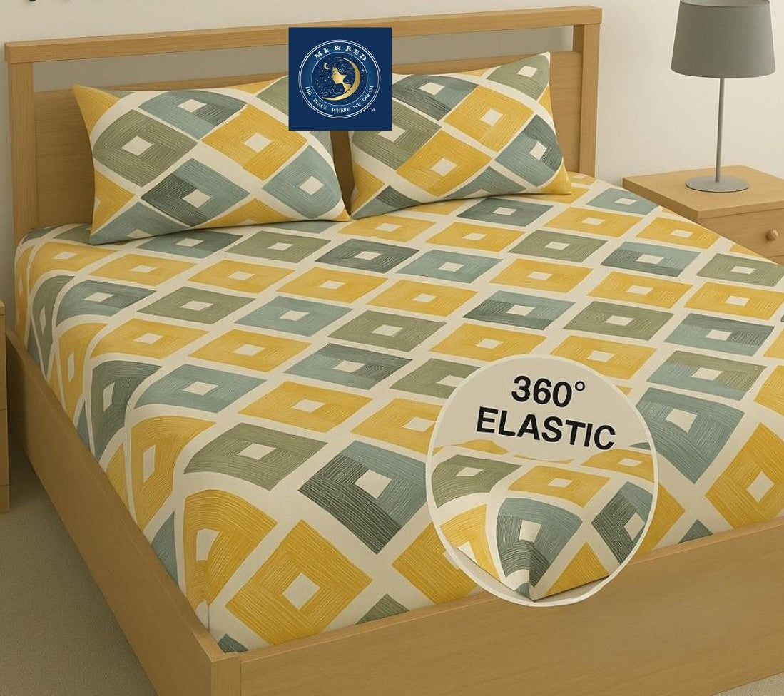 Beautiful Geometric Print Double Fitted Bedsheet