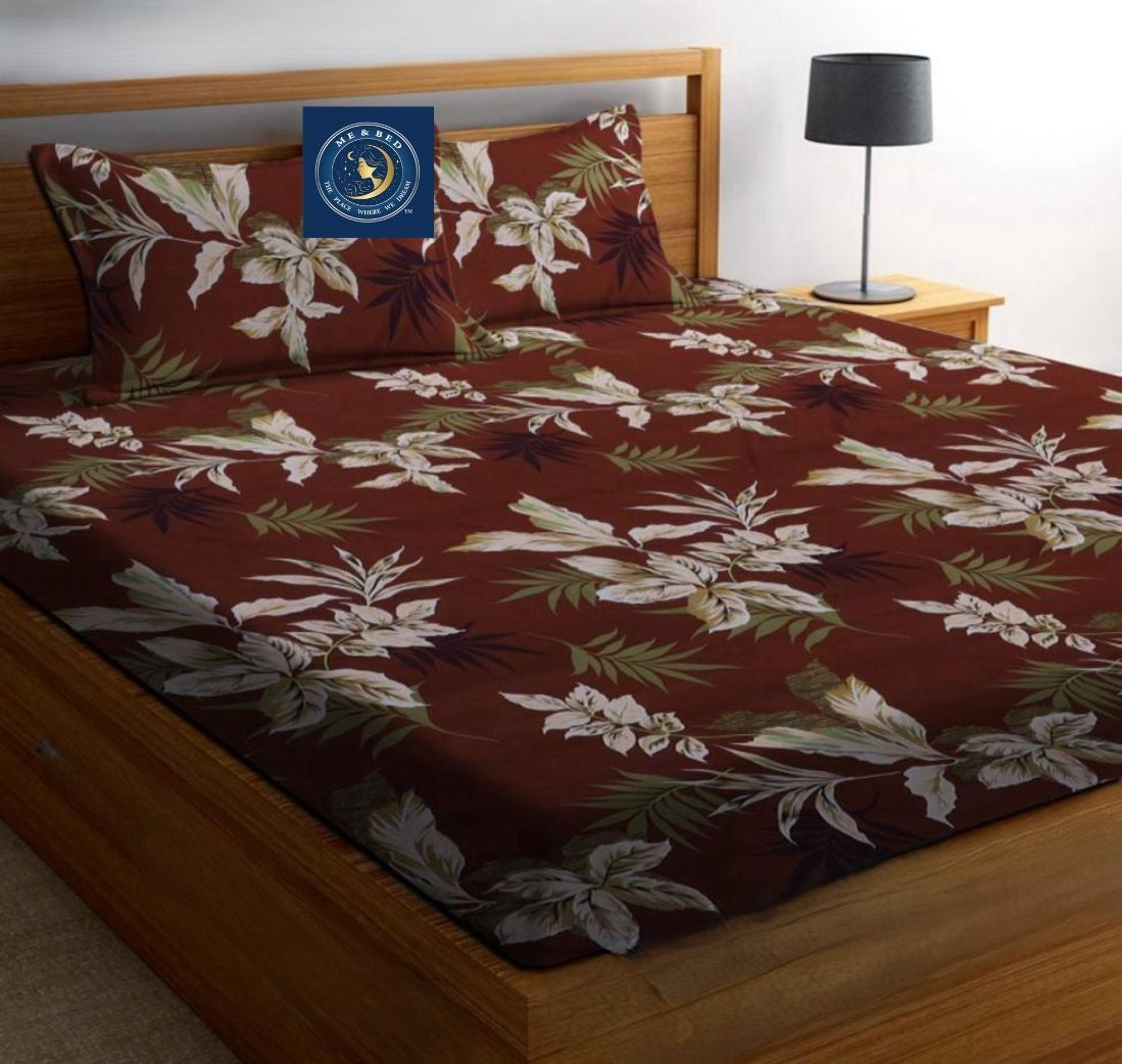 Beautiful Floral Print Double Fitted Bedsheet