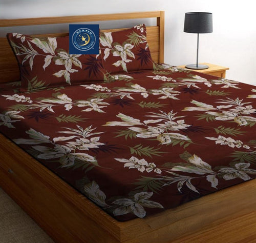 Beautiful Floral Print Double Fitted Bedsheet