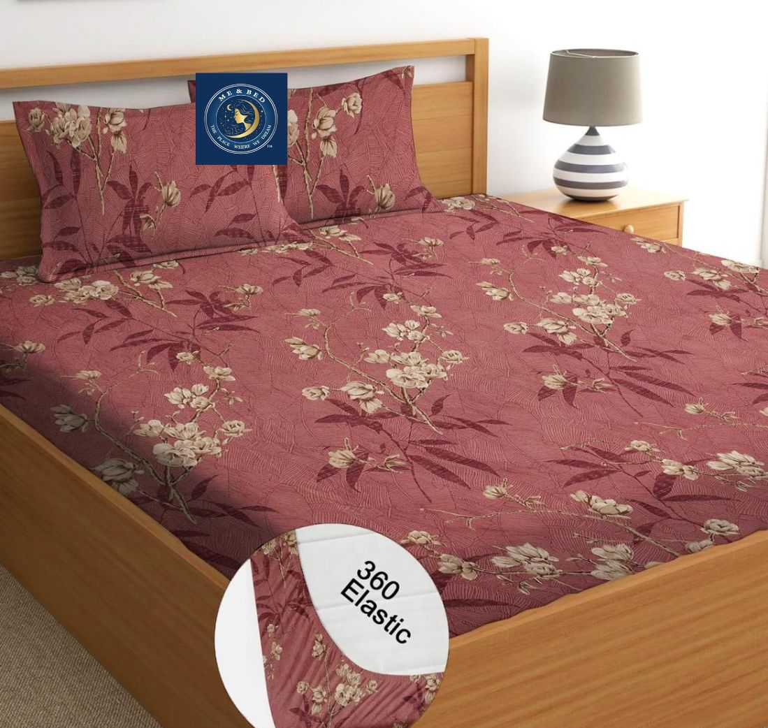 Beautiful Floral Print Double Fitted Bedsheet