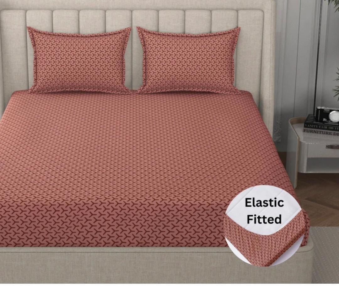 Beautiful Solid self design Print Double Fitted Bedsheet